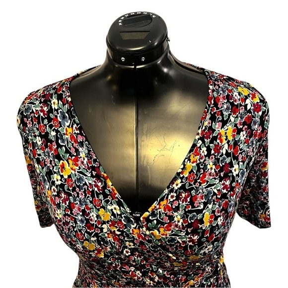 Marks & Spencer London Dark Romance Faux Wrap Dress in Black & Multi Floral - Picture 3 of 14